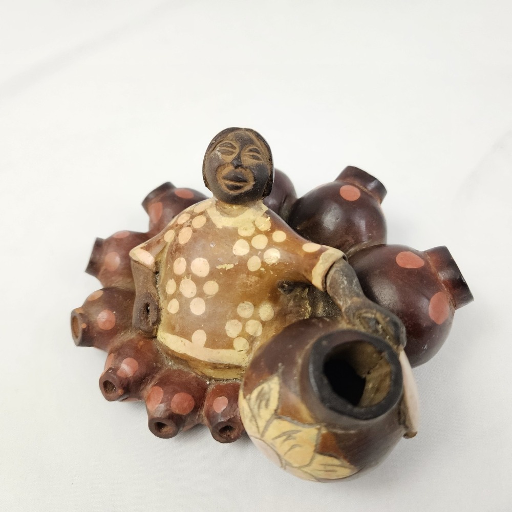 Vintage Chulucanas Figurine Peru Folk Art Woman W Jugs Peruvian Pottery Signed